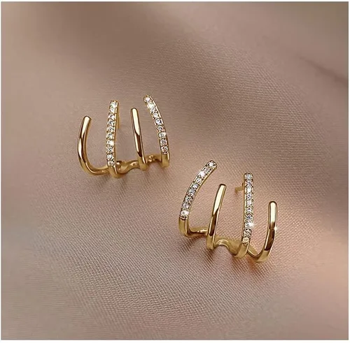 Vista 4 de Aretes de garra de oro y envolturas para niñas, de lujo, pequeños aretes de aro circulares alrededor de las orejas, joyería de moda para regalar que