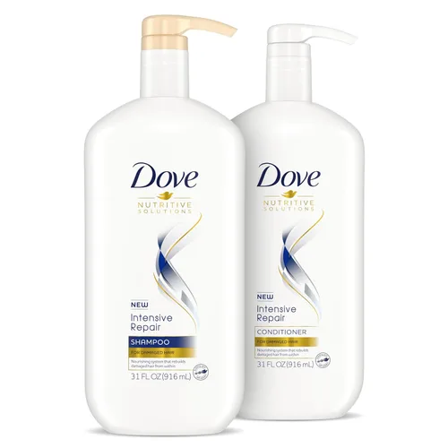 Dove Nutritive Solutions Champú y acondicionador fortalecedor con bomba de reparación intensiva 2 unidades para cabello dañado cabello seco champú y