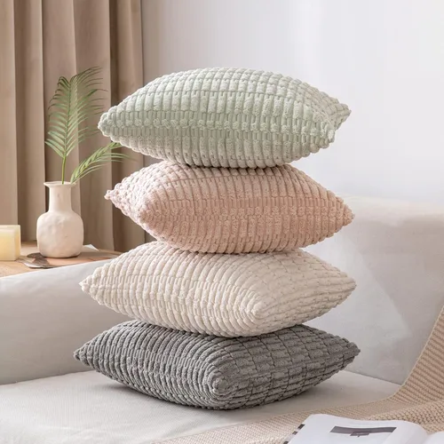 Vista 5 de MIULEE- Juego de 2 fundas decorativas de pana suave para cojín; diseño a rayas estilo bohemio, moderno, rural; decoración p/el hogar, sala de estar
