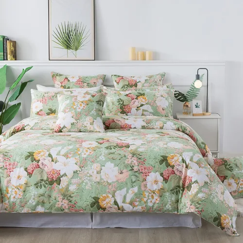 Vista 9 de FADFAY Juego de funda de edredón floral 100% algodón a rayas verdes y beige, ropa de cama de flores desgastadas con diseño de ramas botánicas
