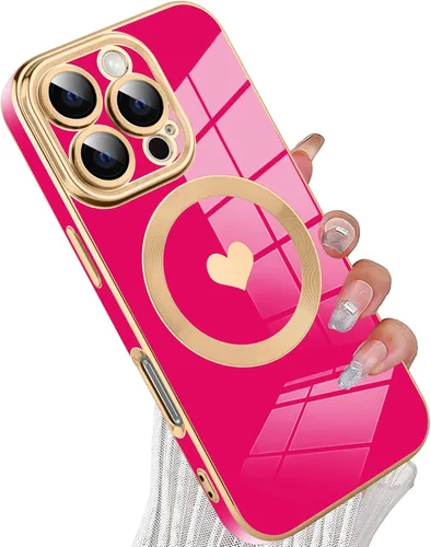 Vista 51 de tharlet Funda Magnética para iPhone 11 [Compatible con Magsafe] Lindo Corazón de Amor de Lujo Chapado Borde Dorado Parachoques con Lente de Cámara