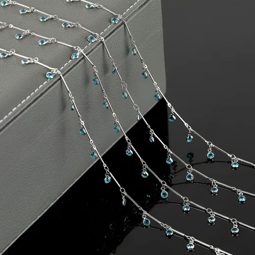 Vista 5 de YOUBEIYEE Cadenas de cuentas de cristal azul para hacer joyas, collar de plata de cristal colgante, cadenas para el tobillo, cadenas de bricolaje a