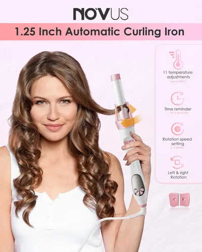 Vista 2 de NOVUS - Rizador automático giratorio de 1.25 pulgadas, rizador de pelo automático de doble voltaje, múltiples ajustes de temperatura, velocidad