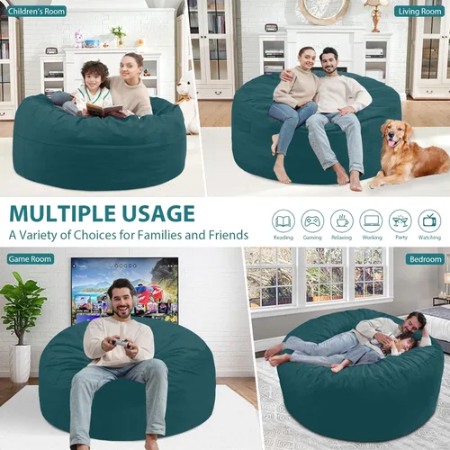 Vista 314 de Puf de 5 pies, puf grande con relleno de espuma viscoelástica, sofá puff esponjoso con funda de terciopelo holandés, puf redondo para sala de estar