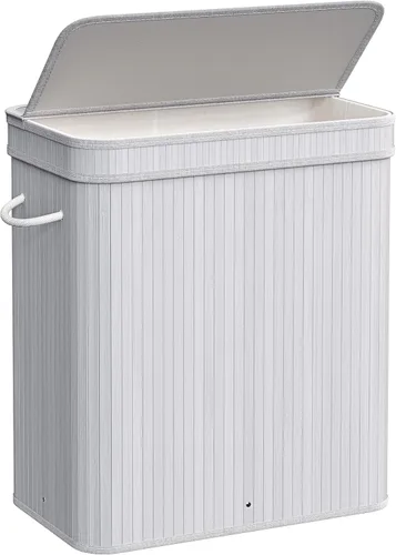 Vista 13 de SONGMICS Cesta de lavandería con tapa, cesta de lavandería de bambú, extraíble lavable a máquina, con asas, 26.4 galones, para lavandería, Blanco