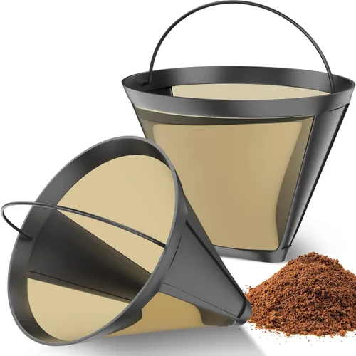 Vista 7 de Filtro de café dorado – Filtro de café permanente reutilizable #4 en forma de cono de metal compatible con accesorios de café Ninja CFP301 CFP201