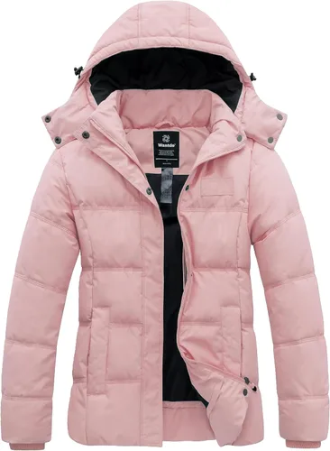 Vista 14 de Wantdo - Abrigo acolchado con capucha para mujer, chaqueta puffer cálida y gruesa de invierno con capucha removible Verde militar