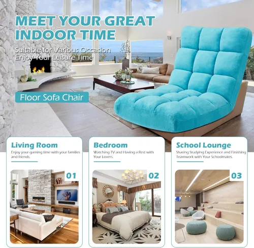 Vista 83 de Silla plegable para juegos de suelo de 14 posiciones, acolchada y ajustable, con algodón transpirable y terciopelo coral agradable a la piel