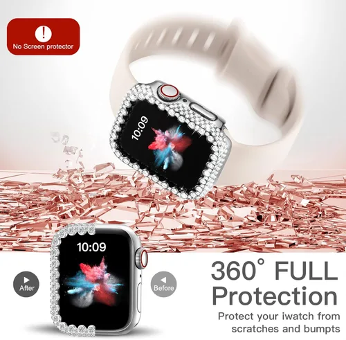 Vista 5 de Bling - Funda protectora compatible con Apple Watch Series 654SESE2 de 1.732 pulgadas, cubierta protectora de diamante para mujer, protector