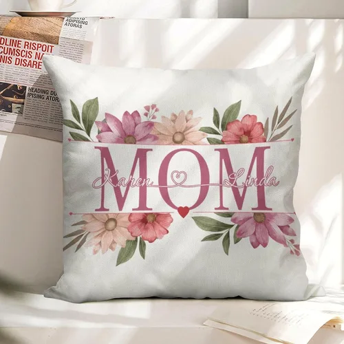 Custom Pillow with Name,Printed in USA,18"x18" Personalized Linen Pillow Cover for Mom, Custom Gifts for Mother's Day (Style-1)