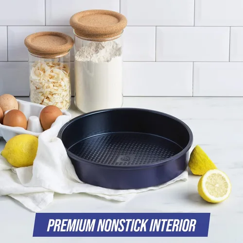 Vista 2 de Blue Diamond Bakeware - Bandeja antiadherente de cerámica con infusión de diamantes, bandeja redonda de 9 pulgadas, apta para lavavajillas