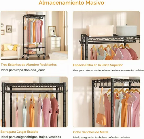 Vista 8 de FUTASSI Perchero con ruedas, percheros para colgar ropa, negro