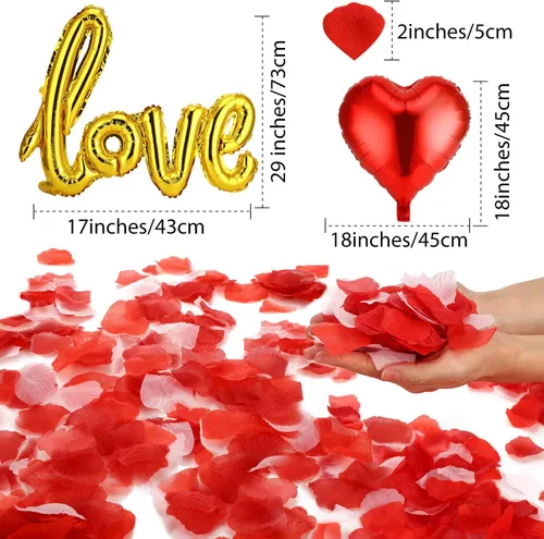 Vista 3 de Decoraciones de boda rojas para el día de San Valentín, pétalos artificiales en forma de corazón, pétalos de rosa de seda, diseño romántico