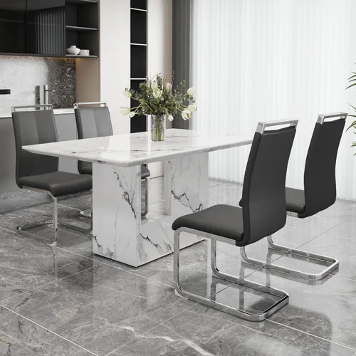 Vista 35 de Mesa de comedor rectangular de 63 pulgadas para 4-6 personas, mesa de cocina de color madera, mesas de comedor rectangulares de estilo moderno