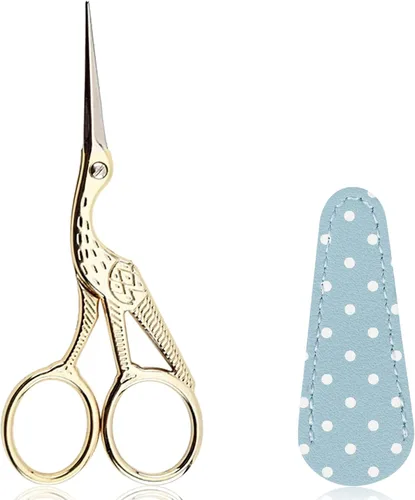 Vista 19 de BIHRTC Tijeras pequeñas de bordado vintage de 4.5 pulgadas con cubierta de cuero artificial, tijeras de punta puntiaguda de acero inoxidable, mini