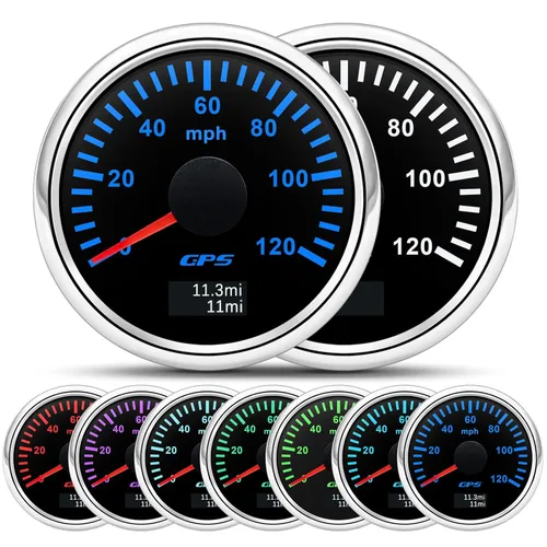 Vista 12 de ARTILAURA Velocímetro GPS de 52mm 2-1/6" para embarcaciones, 60 MPH, odómetro, 7 colores, impermeable, 9-32V, para AUTO, automóvil, marítimo (negro)