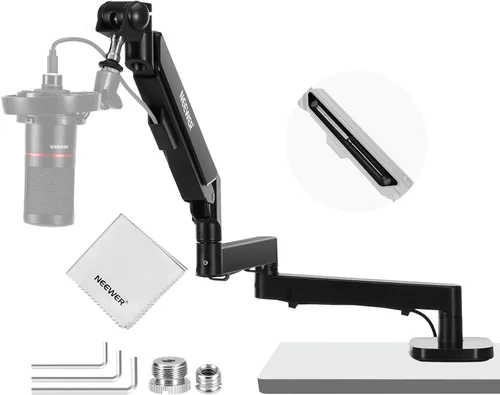 Vista 10 de NEEWER Soporte de micrófono de escritorio, soporte de micrófono de mesa ajustable con clip y adaptador de 3/8 a 5/8 pulgadas compatible con Blue