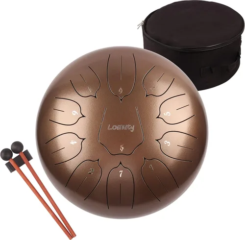 Tambor de lengua de acero de 12 pulgadas, 11 notas para adultos, instrumento etéreo de metal para meditación y yoga con libro de música, mazos y