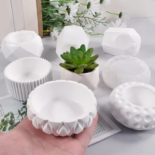 Vista 6 de Molde para plantas suculentas DIY, maceta de silicona, florero, molde epoxi, jarrón poligonal, molde de resina, soporte de almacenamiento, maceta