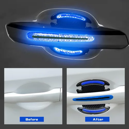 Vista 8 de x xotic tech Pegatinas reflectantes para manija de puerta de automóvil, protección contra arañazos, patrón de fibra de carbono con tira