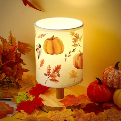 Vista 10 de VIHOSE - Lámpara de mesa azul floral para niños, lámpara de mesita de noche para dormitorio con pantalla de noche de lino y madera, lámpara