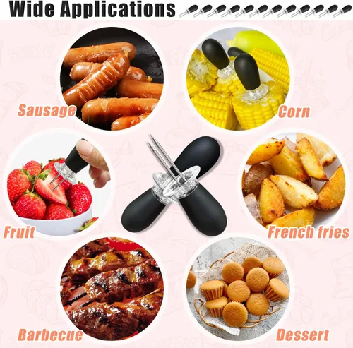 Vista 5 de AQRINGO 12 unidades/6 pares de soportes para maíz, de acero inoxidable, brochetas de maíz en la mazorca, diseño entrelazado, tenedores para cocinar