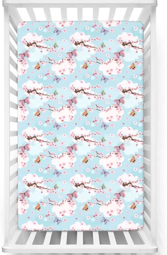 Vista 11 de Sábana bajera ajustable para cuna con temática de flor de cerezo, suave y transpirable, sábana para colchón de cuna o sábana para niños pequeños