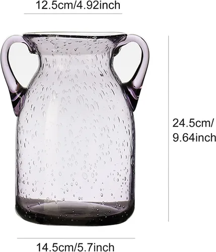 Vista 2 de Clear Glass Vase,Flower Vase Glass with Double Ear,Wide Mouth Vase for Indoor Outdoor Home Room Decor (6)