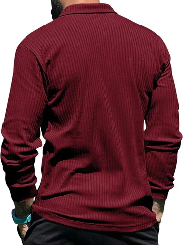 Vista 3 de PICKLION Polo a rayas para hombre, manga larga, casual, cuello con botones, suéter de golf de punto acanalado
