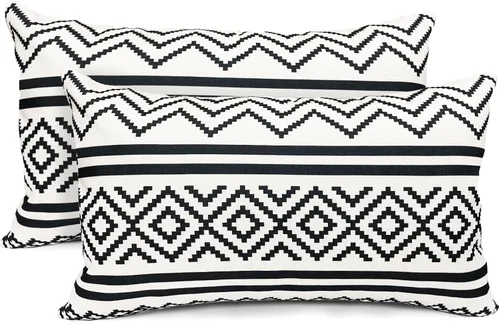 Vista 73 de Juego de 2 fundas de almohada decorativas negras boho 16x16 pulgadas, fundas de almohada de lino modernas estilo bohemia campestre para exteriores