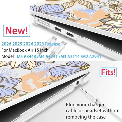 Vista 2 de Mektron Diseñada para MacBook Air 2025/2024/2023 de 15 PULGADAS M4 A3241 /M3 A3114 /M2 A2941, Carcasa de Cubierta Rígida de Plástico Impreso