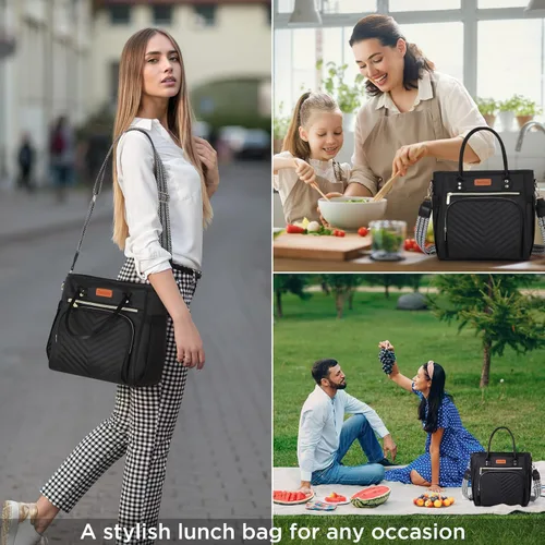 Vista 6 de Jomddems Bolsa de almuerzo para mujer, lonchera aislada para mujer y hombre con correa para el hombro, bolsas de almuerzo portátiles reutilizables