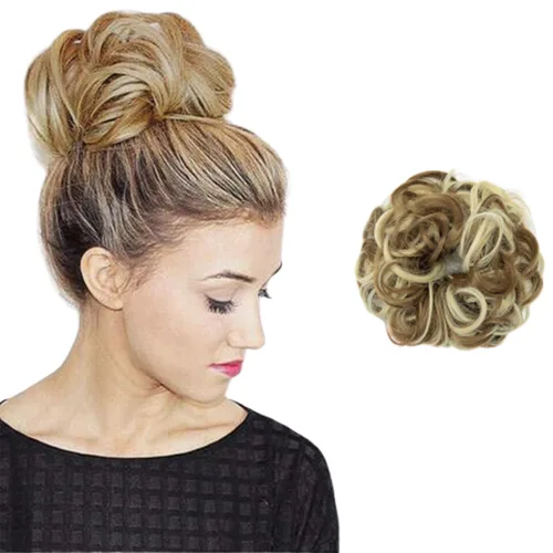 Vista 20 de Extensiones de cabello desordenado, coleta, peinado recogido, Moño, Negro