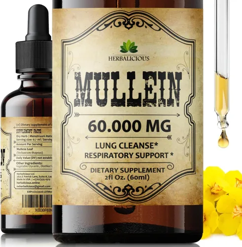 HERBALICIOUS Gotas de gordolobo para pulmones – Suplemento orgánico de limpieza pulmonar con extracto de hoja de gordolobo (Verbascum Thapsus) –