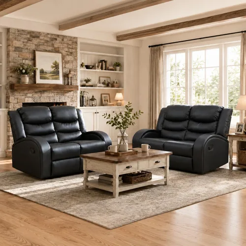 Vista 16 de 3 Piece Manual Reclining Sofa Set, Beige Fabric Living Room Furniture Set with 3-Seat Recliner Sofa, Console Loveseat with Cup Holders & Storage
