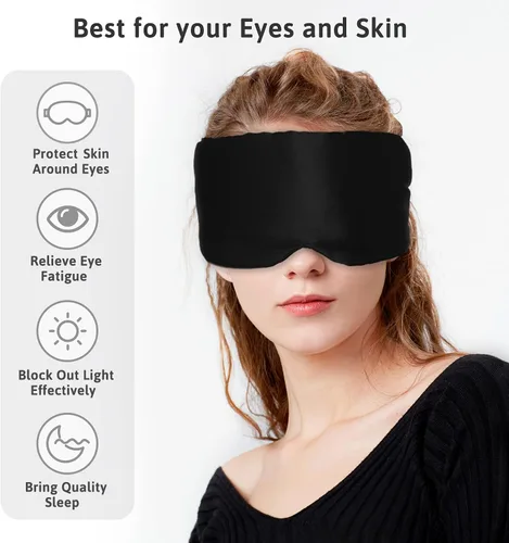 Vista 3 de Máscara de seda para dormir para mujeres y hombres, máscara de seda de morera para dormir y vendar los ojos con correa ajustable, cubierta opaca