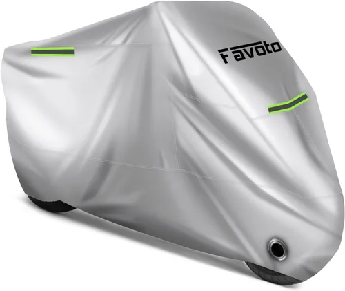 Vista 11 de Favoto - Funda impermeable para motocicleta, universal, duradera, reflectante, protección solar para cualquier temporada, con orificios de seguridad