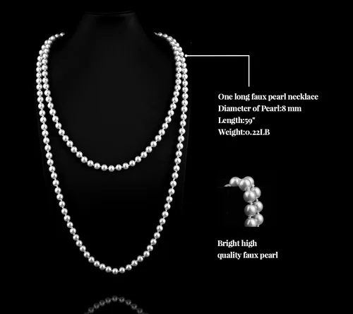 Vista 4 de Cizoe (1111da) - Juego de accesorios de estilo Gatsby de la década de 1920, para mujer, diadema de estilo flapper, tocado, collar, guantes