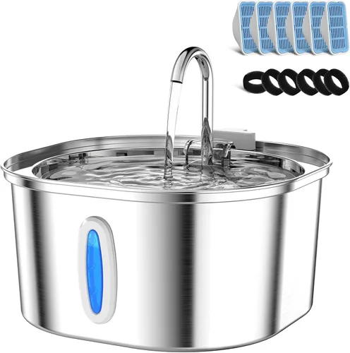 PEKTACO Fuente de Agua para Gatos de Acero Inoxidable, Dispensador de Agua para Gatos de 3.2L/108oz con Bomba de Agua Silenciosa y Ventana de Nivel