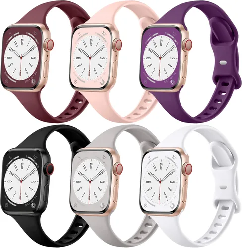 Vista 13 de Lerobo Paquete de 6 correas deportivas de silicona compatibles con Apple Watch Series 7, 8, SE, 6, 5, 4, 3, 2, 1