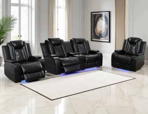 Vista 18 de Juego de Sofá Reclinable Eléctrico, Juego de Sillones Reclinables de Cuero Transpirable, Juegos de Muebles de Sala de Estar, Sofá de Dos Plazas