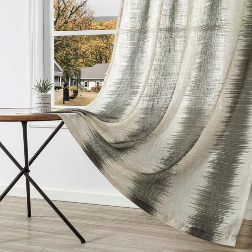 Vista 4 de MYSKY HOME Cortinas de lino transparentes de 45 pulgadas de largo para dormitorio, cocina, paneles de cortina florales, cortinas semicirverticales