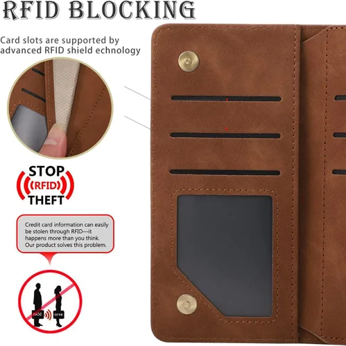 Vista 2 de RANYOK Funda tipo cartera compatible con iPhone 11 (6.1 pulgadas), piel sintética de alta calidad, con cremallera, cartera con bloqueo RFID y correa