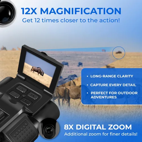 Vista 2 de Binoculares digitales con cámara y grabación de video, videocámara de 5MP de alta potencia de 12 x 32 para cámaras de observación de aves