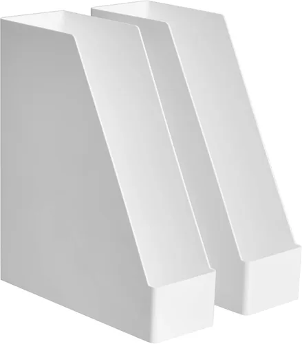 Amazon Basics Organizador rectangular de escritorio de plástico, revistero, blanco, paquete de 2