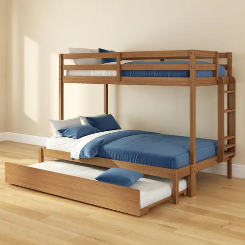 Vista 27 de Grain & Grove - Litera de dos camas con oso, estructura de litera resistente para niños, litera de madera contrachapada con escalera, barandilla