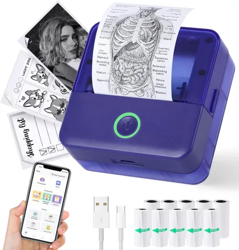 Vista 11 de cudinham Mini impresora Print Pods, fabricador de pegatinas térmico sin tinta con 10 rollos de papel de impresión, Printpod de bolsillo