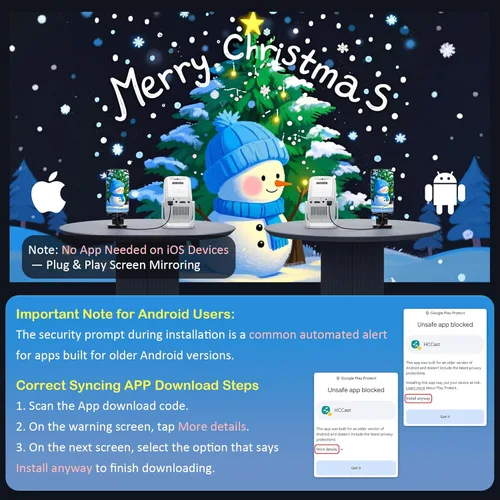 Vista 8 de Mini Projector, Portable Projector 4K & Full HD 1080P Support, 270° Rotation Outdoor Projector, Movie Projector Compatible with Smartphone, TV