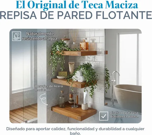 Vista 4 de Estante de pared flotante de teca Moa de 12