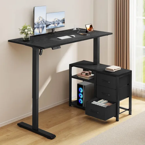 Vista 8 de Escritorio de pie en forma de L de 47 pulgadas con 3 cajones, escritorio eléctrico de pie con almacenamiento para computadora, altura ajustable